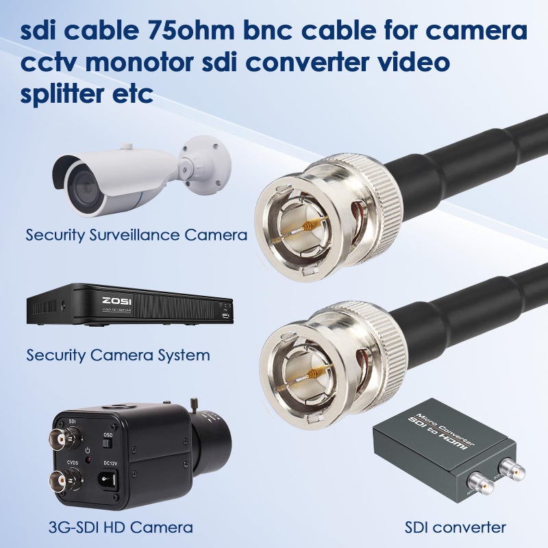XRDS -RF SDI Cable 15ft, Flexible BNC Male, 75 Ohm 3G/6G HD-SDI Coaxial Cable for Surveillance Camera Systems - Image 5